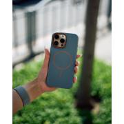 Силиконовый чехол Slim Ring Leather Textured с поддержкой MagSafe для iPhone 15 Pro Max stone gray