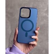 Полиуритановый чехол IMD Colors с поддержкой MagSafe для iPhone 15 Pro Max синий