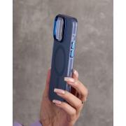 Полиуритановый чехол IMD Colors с поддержкой MagSafe для iPhone 15 Pro Max синий