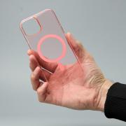 Пластиковый чехол OrigCase "Clear" with MagSafe для iPhone 15 пудра