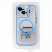 Силиконовый чехол MagSafe CAMERA GLASS PROTECTION для iPhone 16 Plus голубой