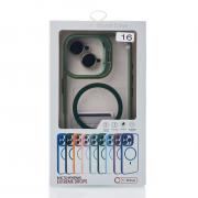 Силиконовый чехол MagSafe CAMERA GLASS PROTECTION для iPhone 16 темно-зеленый