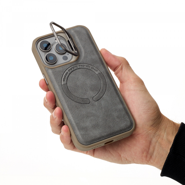 Чехол MagSafe LEATHER CAMERA CASE для iPhone 15 Pro Max серый