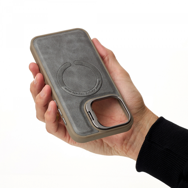 Чехол MagSafe LEATHER CAMERA CASE для iPhone 15 Pro Max серый
