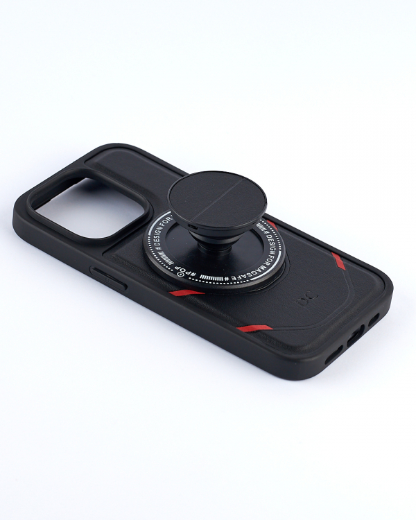Чехол экокожа MagSafe DC + magsafe PopSocket для iPhone 14 Pro Max черный