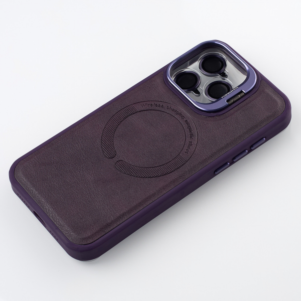 Чехол MagSafe LEATHER CAMERA CASE для iPhone 15 Pro Max темно-фиолетовый