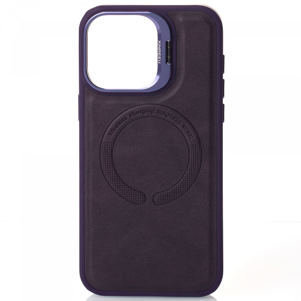 Чехол MagSafe LEATHER CAMERA CASE для iPhone 15 Pro Max темно-фиолетовый
