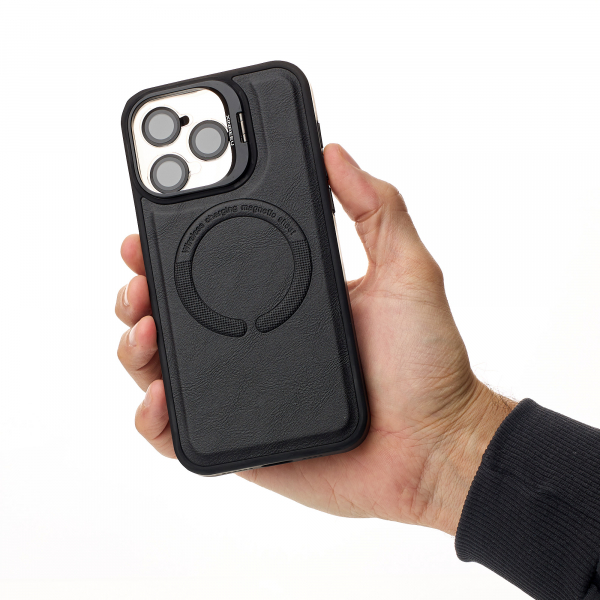 Чехол MagSafe LEATHER CAMERA CASE для iPhone 15 Pro Max черный