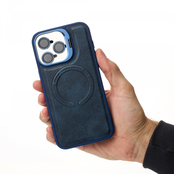 Чехол MagSafe LEATHER CAMERA CASE для iPhone 15 Pro Max темно-синий