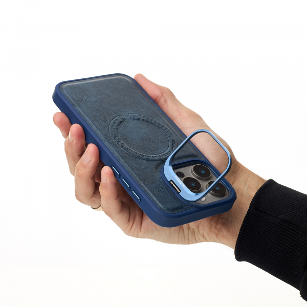 Чехол MagSafe LEATHER CAMERA CASE для iPhone 15 Pro Max темно-синий
