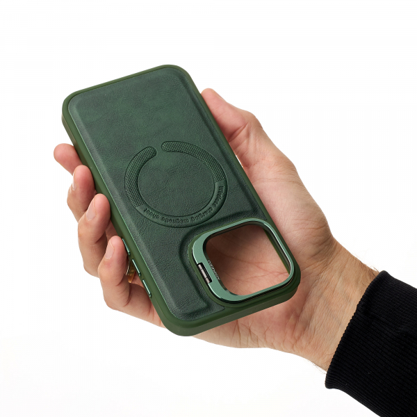 Чехол MagSafe LEATHER CAMERA CASE для iPhone 15 Pro Max темно-зеленый