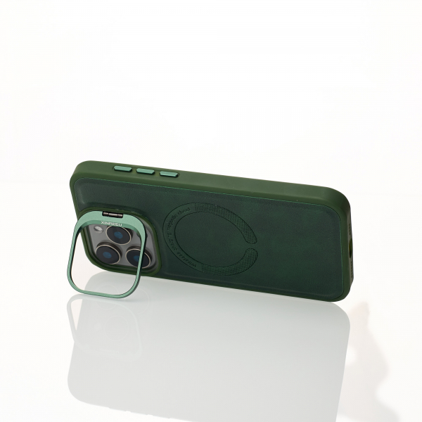Чехол MagSafe LEATHER CAMERA CASE для iPhone 15 Pro Max темно-зеленый