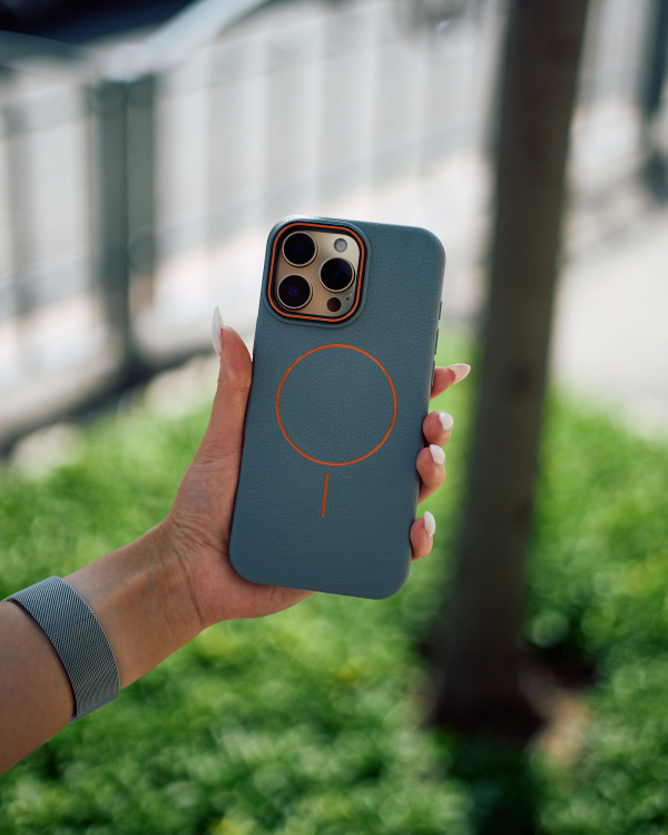 Силиконовый чехол Slim Ring Leather Textured с поддержкой MagSafe для iPhone 15 Pro Max stone gray