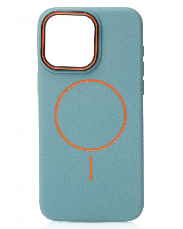 Силиконовый чехол Slim Ring Leather Textured с поддержкой MagSafe для iPhone 15 Pro Max wave blue