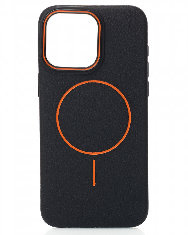 Силиконовый чехол Slim Ring Leather Textured с поддержкой MagSafe для iPhone 15 Pro Max black