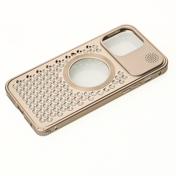 Металлический чехол AROMA PERFORATED METAL с поддержкой MagSafe для iPhone 14 Pro Max золотой