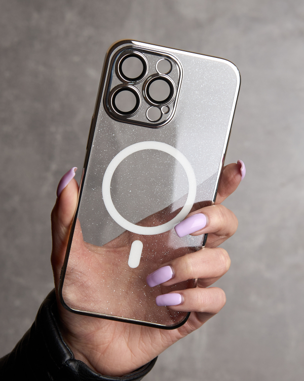 Пластиковый чехол MagSafe "Glitter" для iPhone 14 Pro серебряный