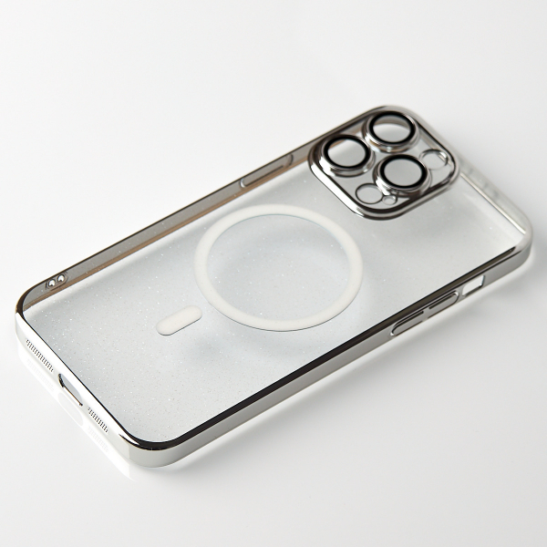 Пластиковый чехол MagSafe "Glitter" для iPhone 14 Pro серебряный