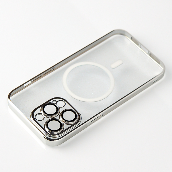 Пластиковый чехол MagSafe "Glitter" для iPhone 14 Pro серебряный