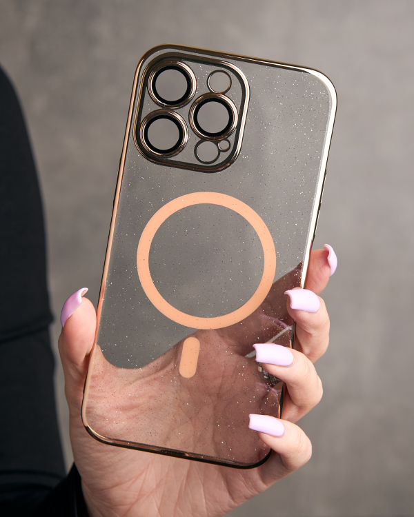 Пластиковый чехол MagSafe "Glitter" для iPhone 14 Pro золотой