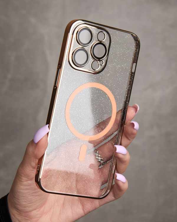 Пластиковый чехол MagSafe "Glitter" для iPhone 14 Pro золотой