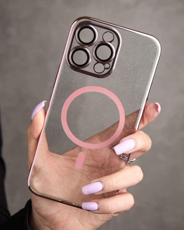 Пластиковый чехол MagSafe "Glitter" для iPhone 14 Pro розовое золото