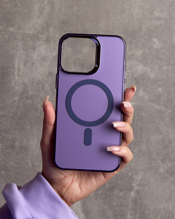 Полиуритановый чехол IMD Colors с поддержкой MagSafe для iPhone 15 Pro Max фиолетовый