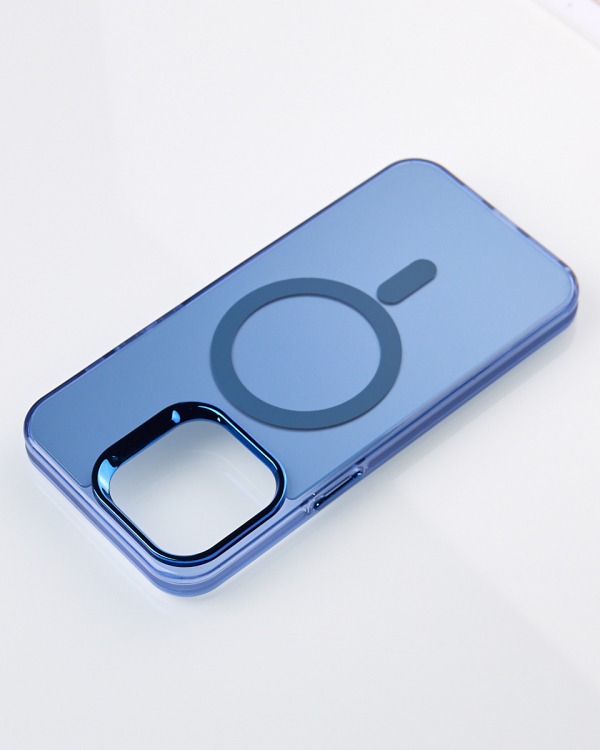 Полиуритановый чехол IMD Colors с поддержкой MagSafe для iPhone 15 Pro Max синий