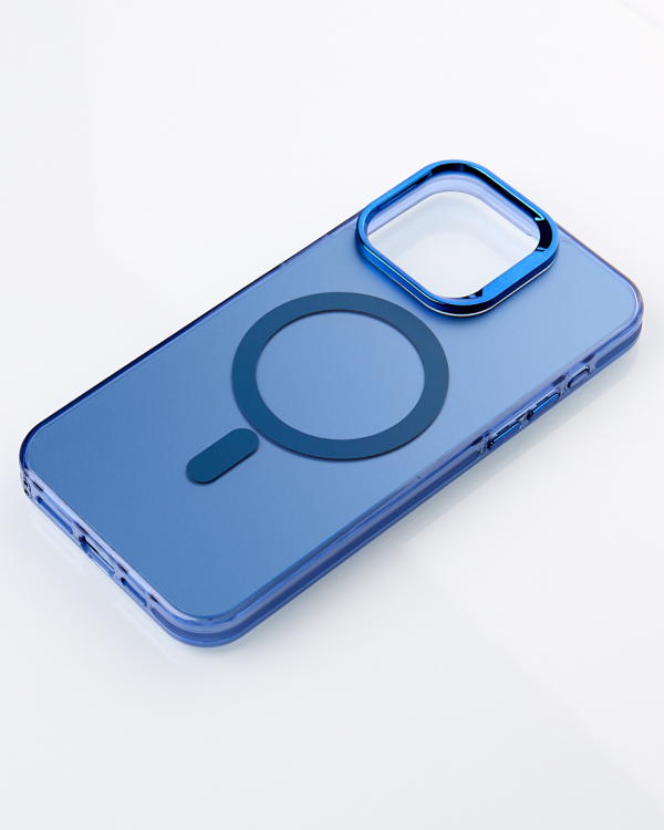 Полиуритановый чехол IMD Colors с поддержкой MagSafe для iPhone 15 Pro Max синий