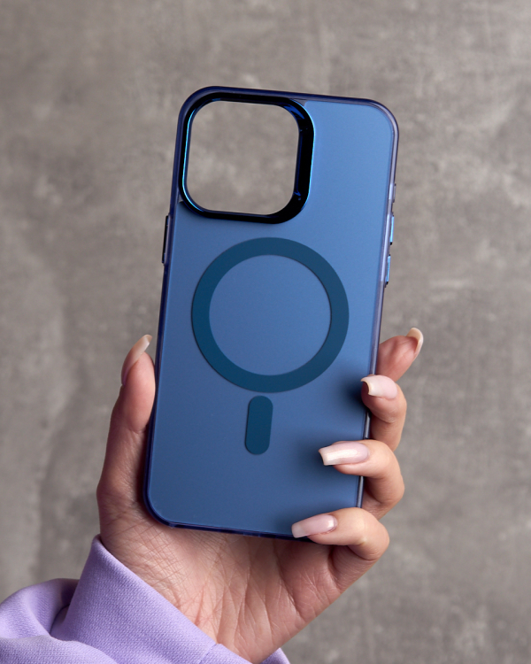 Полиуритановый чехол IMD Colors с поддержкой MagSafe для iPhone 15 Pro Max синий