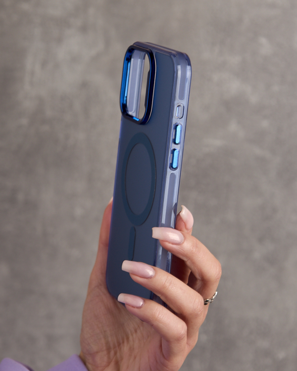 Полиуритановый чехол IMD Colors с поддержкой MagSafe для iPhone 15 Pro Max синий