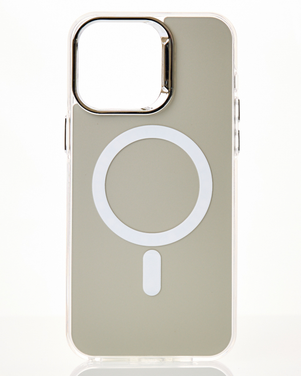 Полиуритановый чехол IMD Colors с поддержкой MagSafe для iPhone 15 Pro Max серебряный