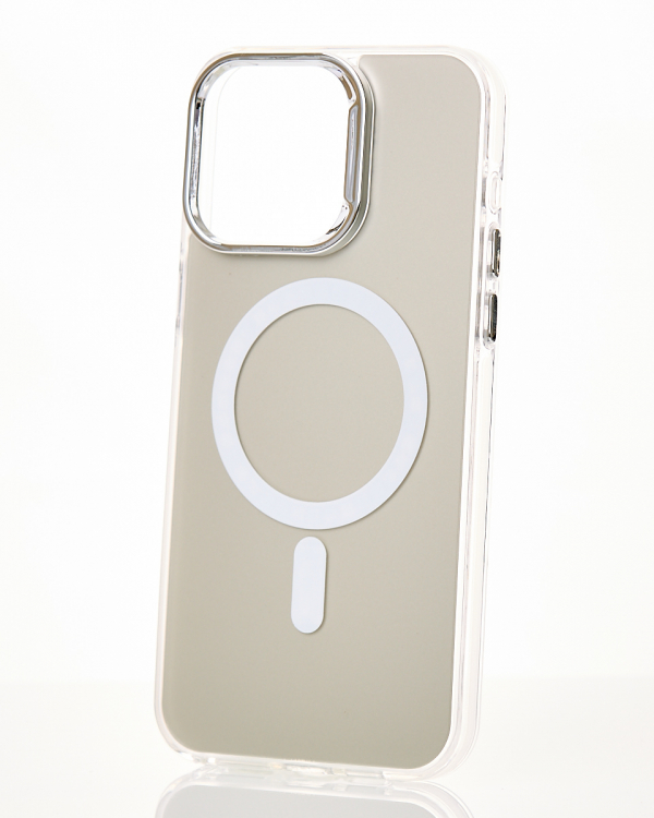 Полиуритановый чехол IMD Colors с поддержкой MagSafe для iPhone 15 Pro Max серебряный