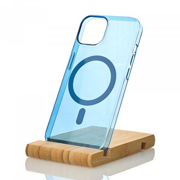 Пластиковый чехол OrigCase "Clear" with MagSafe для iPhone 15 синий