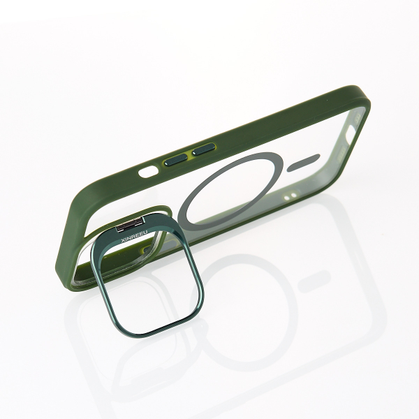 Силиконовый чехол MagSafe CAMERA GLASS PROTECTION для iPhone 14 темно-зеленый