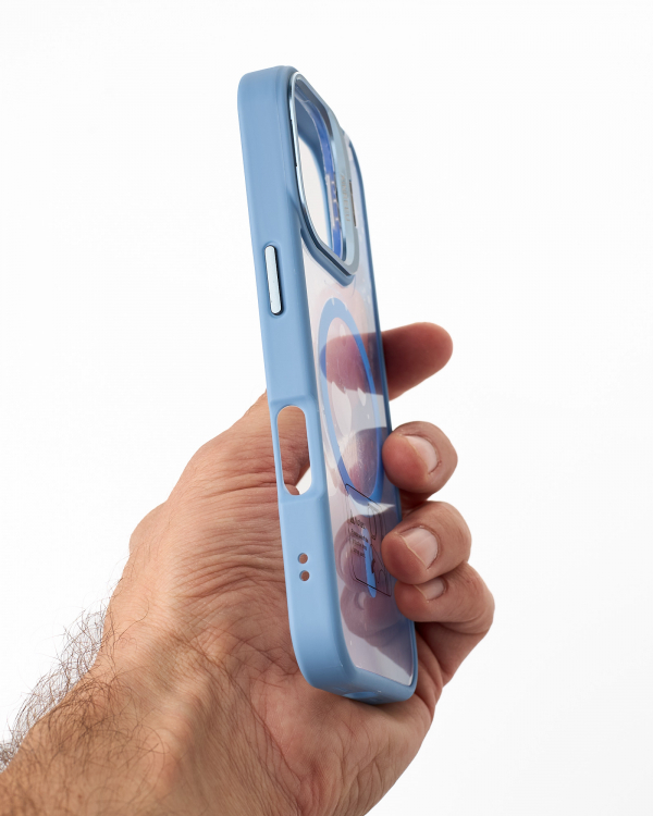 Силиконовый чехол MagSafe CAMERA GLASS PROTECTION для iPhone 16 голубой