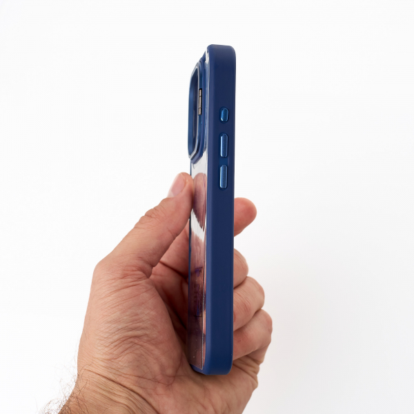 Силиконовый чехол MagSafe CAMERA GLASS PROTECTION для iPhone 16 Plus темно-синий